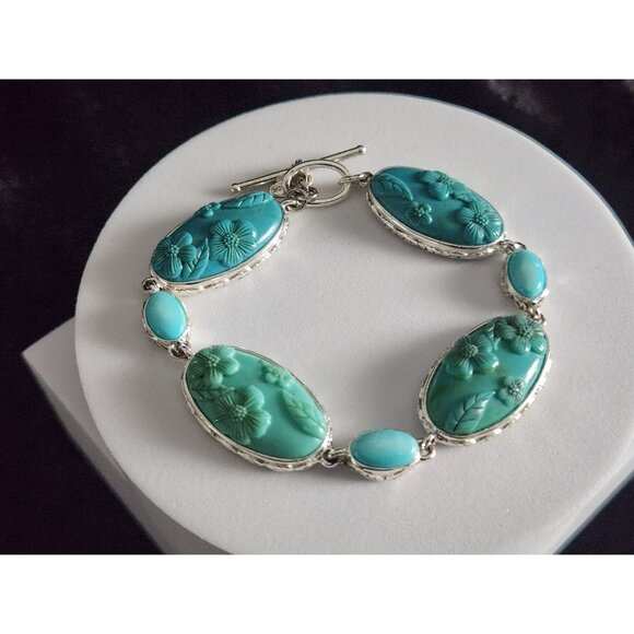 Vintage Monet Light Blue Floral Design Bracelet W/ Toggle Clasp - Picture 1 of 5